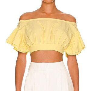 L'Academie The Claude Top - Yellow Ruffle Off-Shoulder Crop. NWT. Retail $138